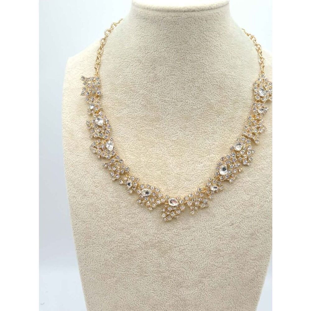 J Crew Gold Tone Clear Crystal Necklace NWOT! - Picture 3 of 12